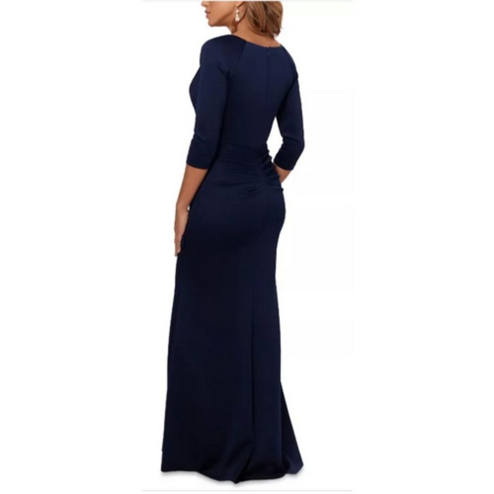 Xscape Midnight Blue Ruched Scuba Ruffle Gown - Picture 3 of 4
